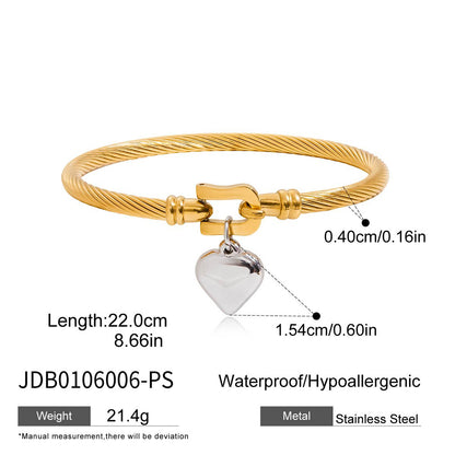 18K Gold and Silver Two Tone Heart Charm Bangle Bracelets