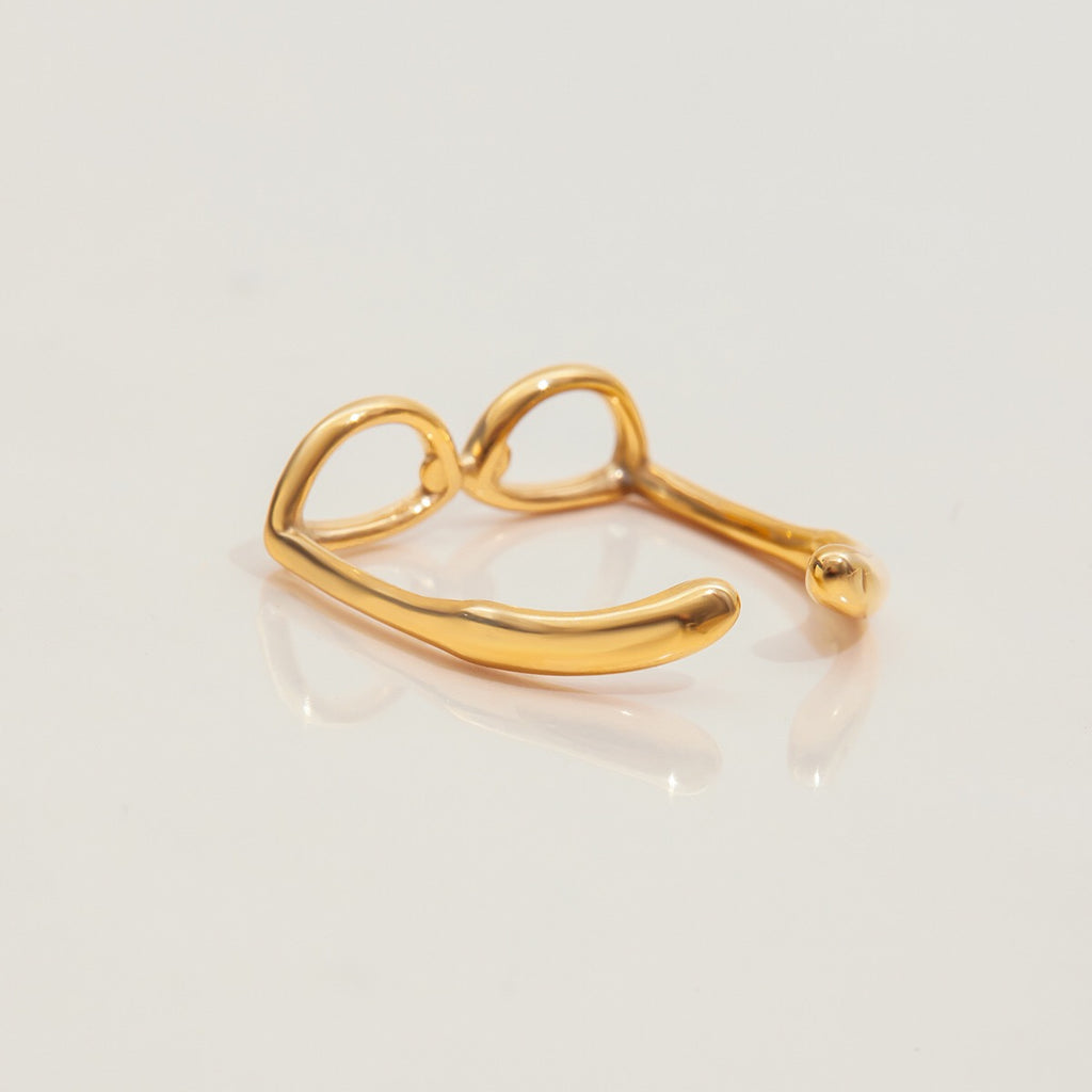 18K Gold Sexy Nerd Dainty Glasses Stacking Cuff Ring