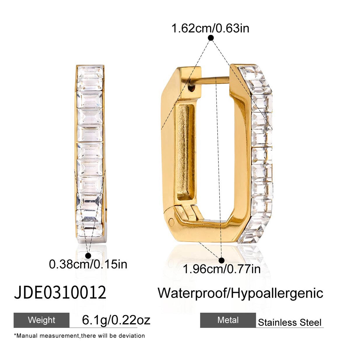 18K Gold Full Glam Rectangle Hoop Huggie Earrings CZ Ear Cuffs Stack