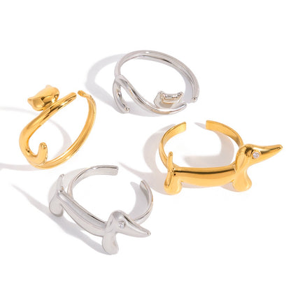 18K Gold Pet Lovers Cat and Dog Stacking Ring