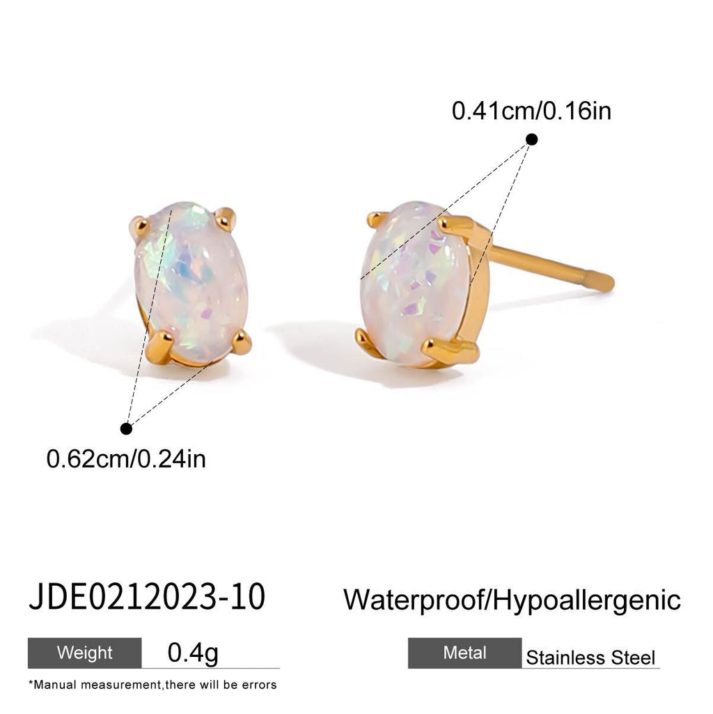 18K Gold Teardrop Opal Stud Earrings Ear Cuff Set