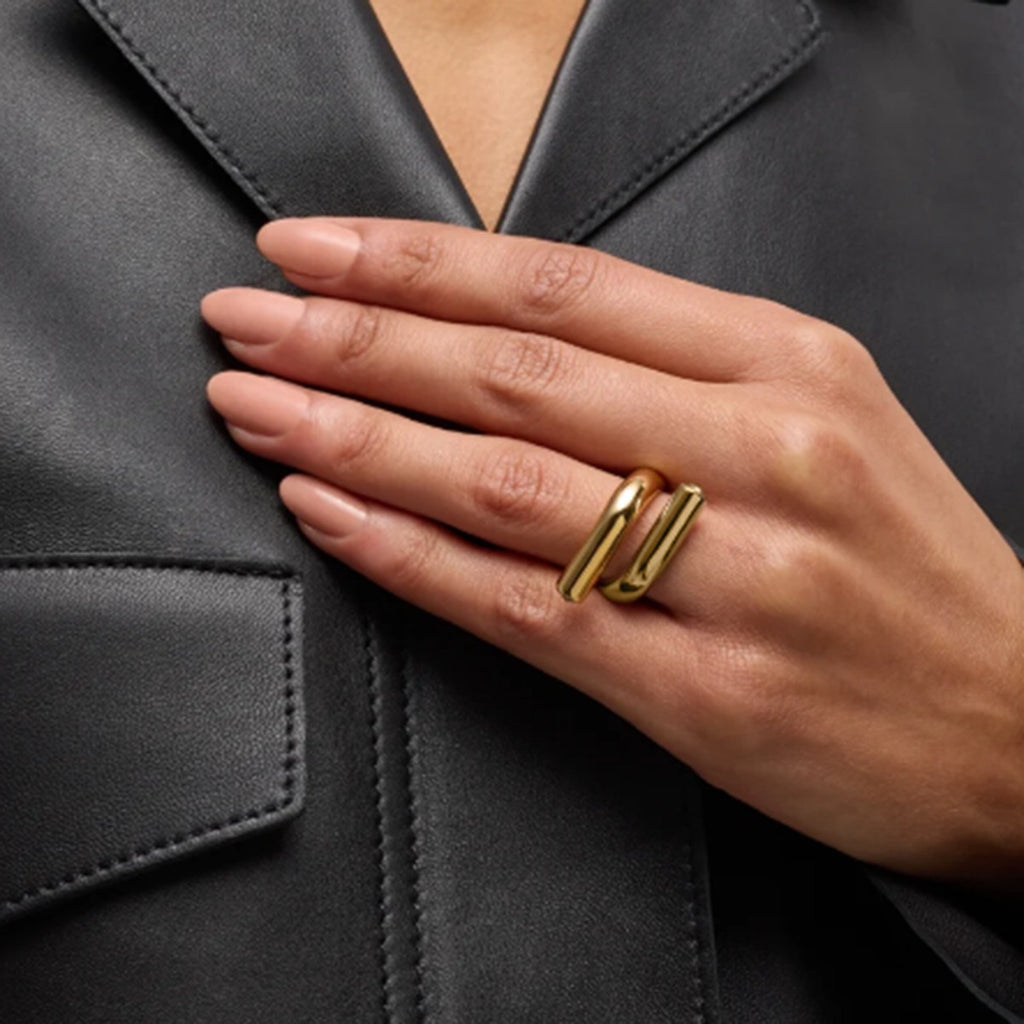 18K Gold Untamed Abstract Geometric CZ Stacking Ring