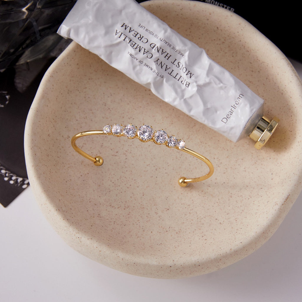 18K Gold Diamond Fever Paperclip Chain Cuff Bangle Tennis Bracelet Stack