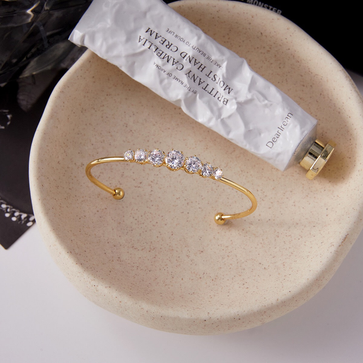 18K Gold Diamond Fever Paperclip Chain Cuff Bangle Tennis Bracelet Stack