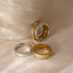18K Gold and Silver Two Tone Noble Multiple Linked Eternity Spinelli Ring Stack