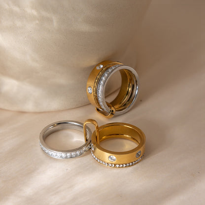 18K Gold and Silver Two Tone Noble Multiple Linked Eternity Spinelli Ring Stack