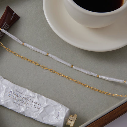 18K Gold Elegance Long Paper Clip Chain Layered Necklace Set