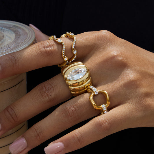 18K Gold Pumpkin Latte Stacking Rings Set