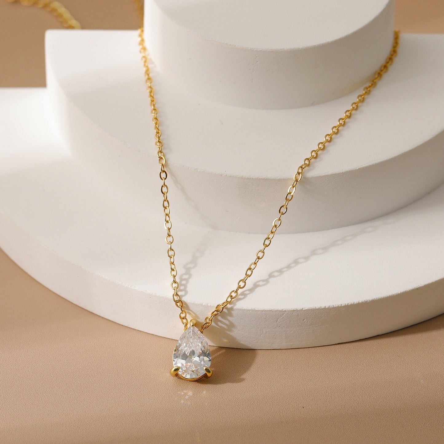 18K Gold Teardrop Birthstone Pendant Necklace