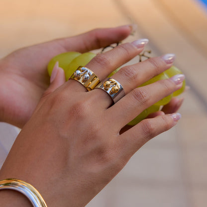 18K Gold and Silver Two Tone Sweet Glow Cherry Heart Band Ring
