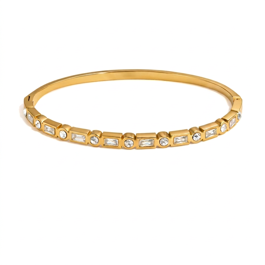 18K Gold Starlight Seduction Color Gem Bangle Bracelet