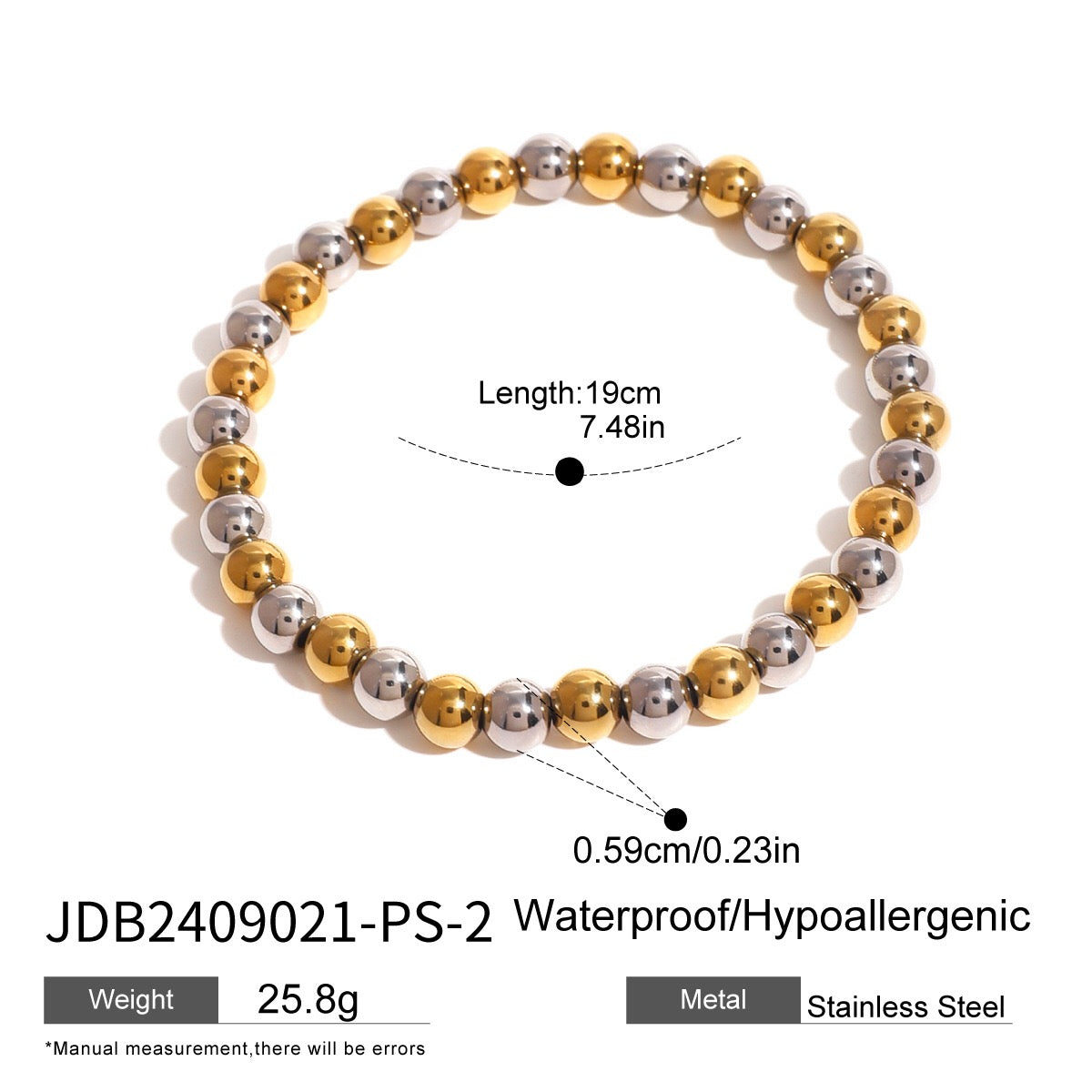 18K Gold and Silver Two Tone Essential Beaded Bracelet