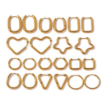 18K Gold Minimalist Geometric Heart Huggie Earrings