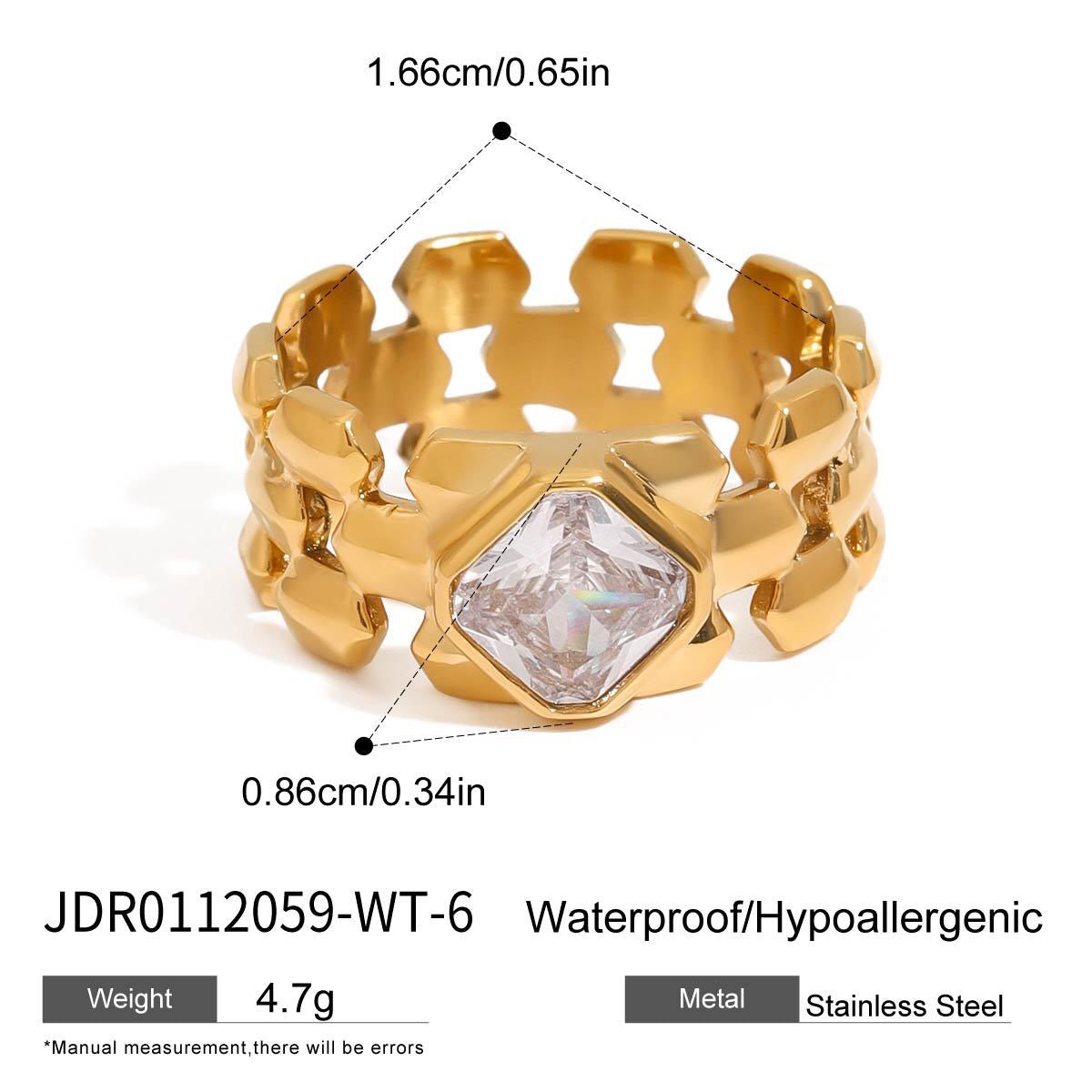 18K Gold Watch Band Flower Heart Statement CZ Stacking Ring
