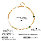 18K Gold Emerald Heart Pearl Beads Chunky Chain Bracelet