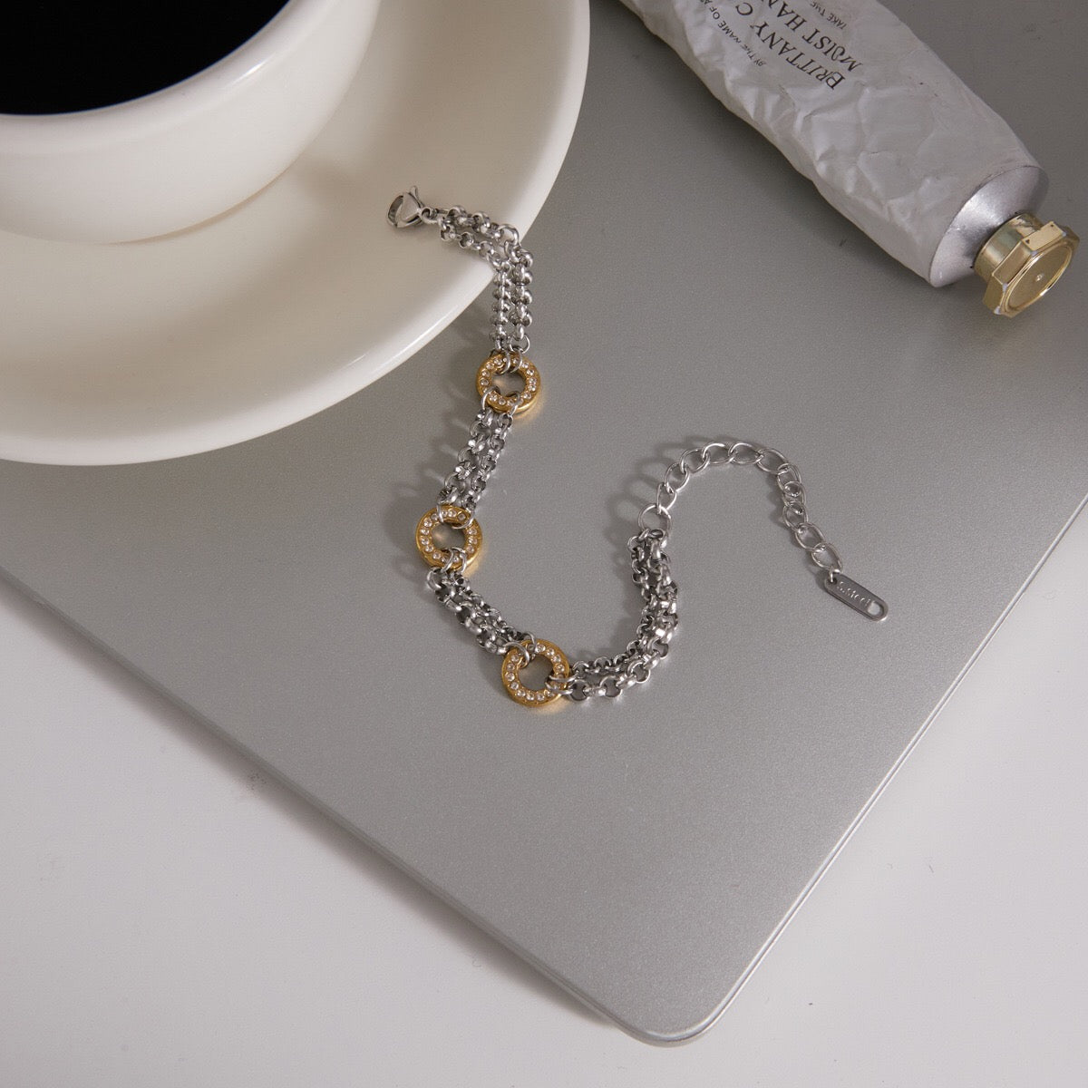 18K Gold and Silver Off Duty Two Tone Chain Bracelet