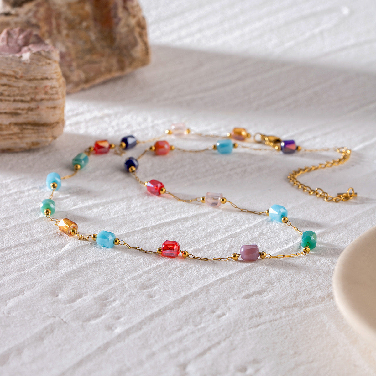 18K Gold Color Candy Beaded Chain Necklace