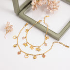 18K Gold Flirt Flower Bow Heart Charm Chain Bracelet Stack