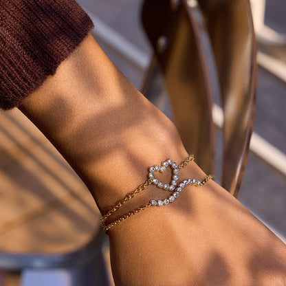 18K Gold Bliss Pave Heart Dainty Bracelet
