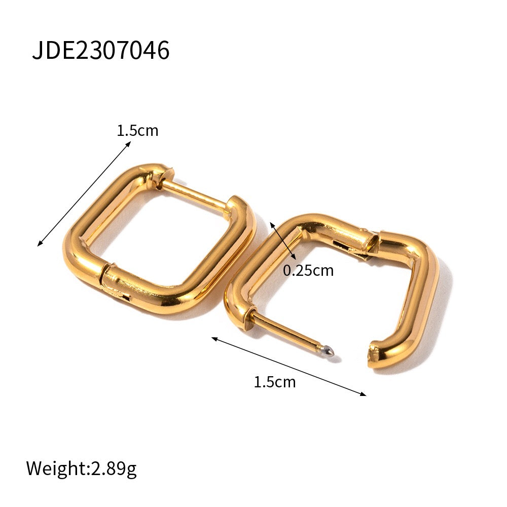 18K Gold Bare Ribbed Rectangle Huggie Earrings Cartilage Hoops Stack