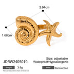18K Gold Beach Day Starfish Conch Ring