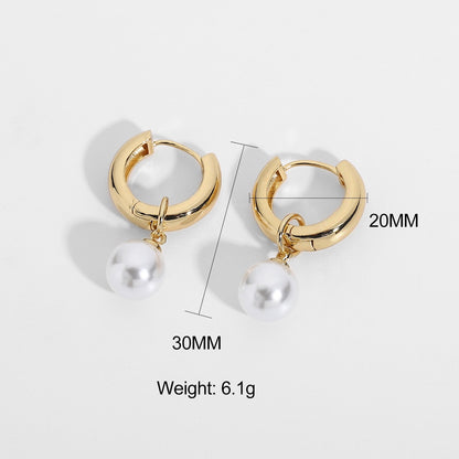 18K Gold Pearl Small Hoop Huggie Earrings