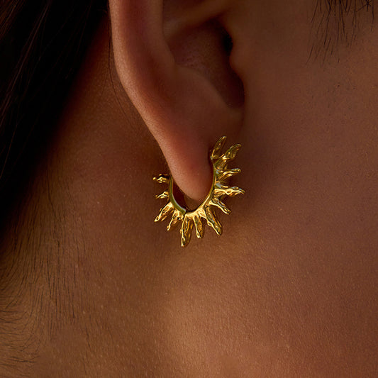 18K Gold Bright Sun Statement Huggie Earrings