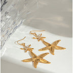 18K Gold Bling Starfish Drop Dangle Statement Earrings