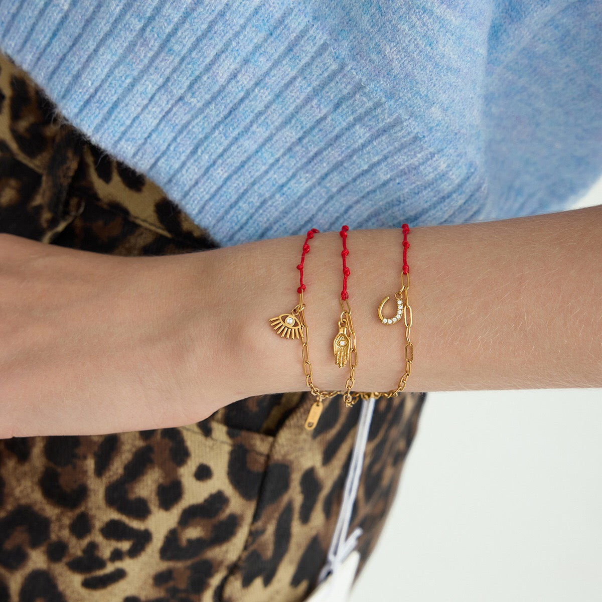 18K Gold Grace Knot Red String Lucky Charm Dainty Bracelet