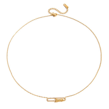 18K Gold Bling Love Letter Pink Jewel Paperclip Chain Layered Necklace Set