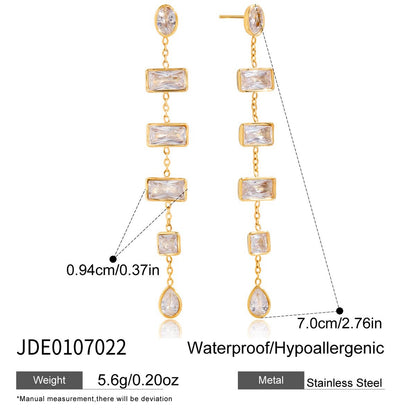 18K Gold Allure CZ Long Drop Dangle Earrings