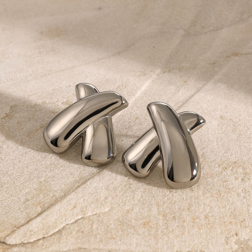 18K Gold Chunky X Statement Stud Earrings