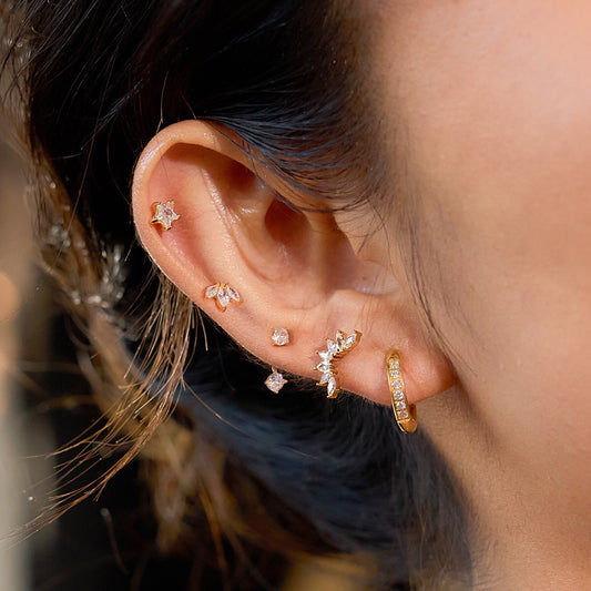 18K Gold Tiny Desire Dainty Huggie Cartilage Earrings Set