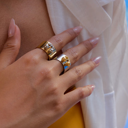 18K Gold and Silver Two Tone Sweet Glow Cherry Heart Band Ring