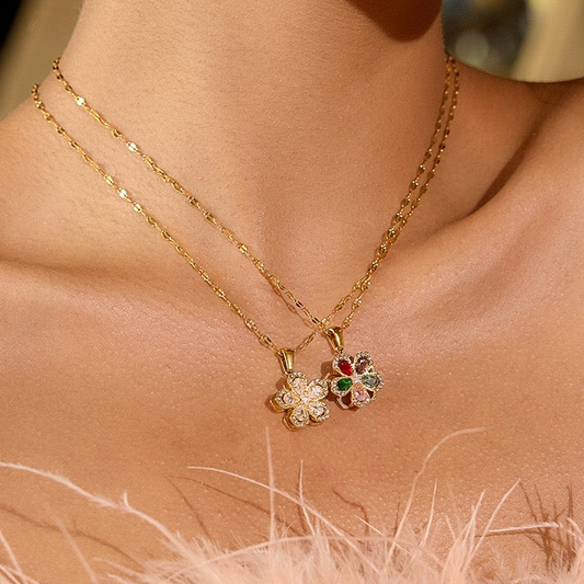 18K Gold Sweet Bloom Spinning Flower Pendant Necklace