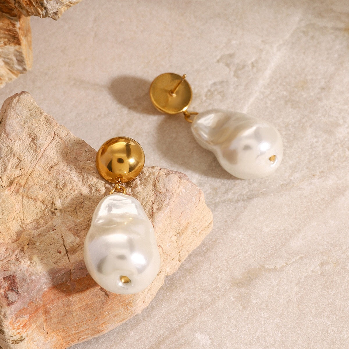 18K Gold Heiress Pearl Stud Dangle Earrings