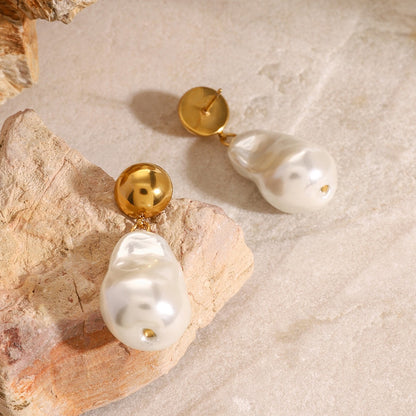 18K Gold Heiress Pearl Stud Dangle Earrings