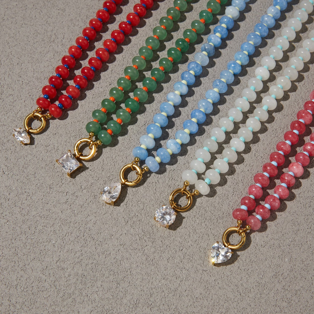 18K Gold Color Therapy Beaded Pendant Necklace