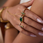 18K Gold Emerald Heiress Cross Snake Statement CZ Cocktail Ring
