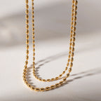 18K Gold Beaded Chain Layered Necklace