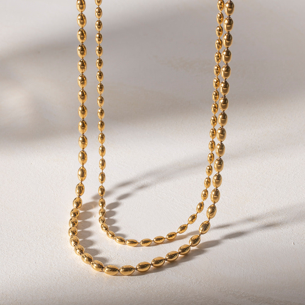 18K Gold Beaded Chain Layered Necklace