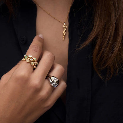 18K Gold and Silver Two Tone Intertwined Statement Ring