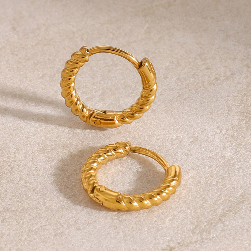 18K Gold Minimalist Twisted Small Hoop Huggie Earrings