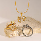 18K Gold Bejeweled Coquette Bow Pendant Necklace