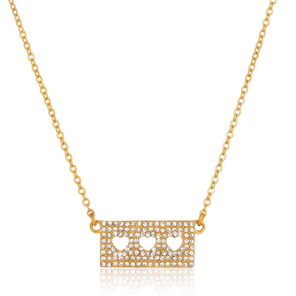 18K Gold Fully Iced Pave Heart Plate Pendant Necklace