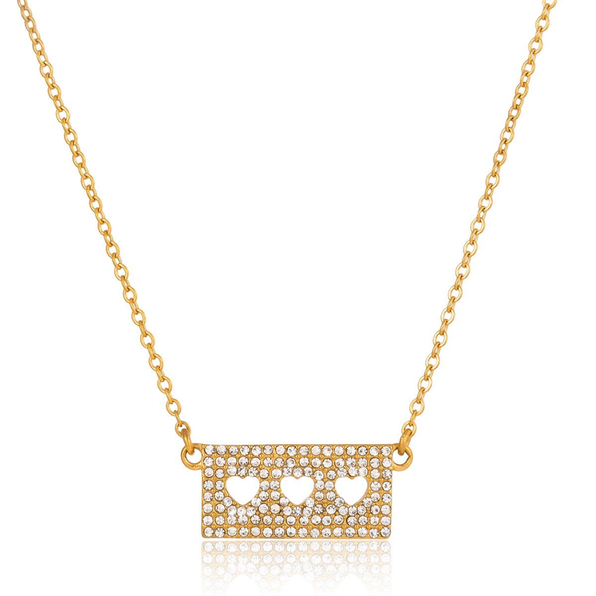 18K Gold Fully Iced Pave Heart Plate Pendant Necklace