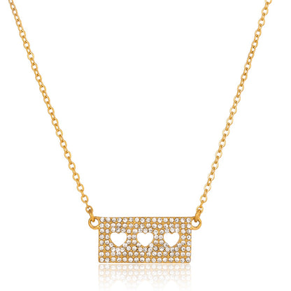 18K Gold Fully Iced Pave Heart Plate Pendant Necklace