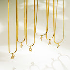 18K Gold Minimalist Glam Herringbone Chain Initial Dainty Necklace