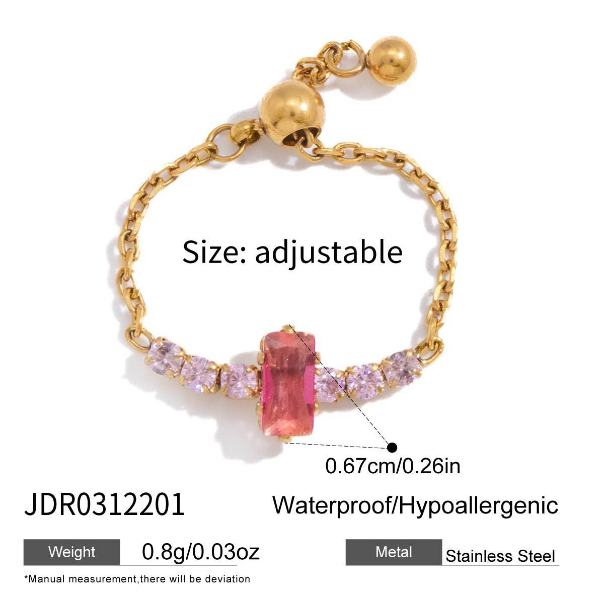 18K Gold Daydream Pink Butterfly Color Stones Adjustable Chain Ring