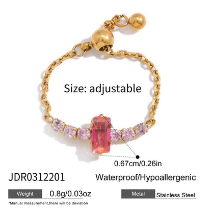18K Gold Daydream Pink Butterfly Color Stones Adjustable Chain Ring